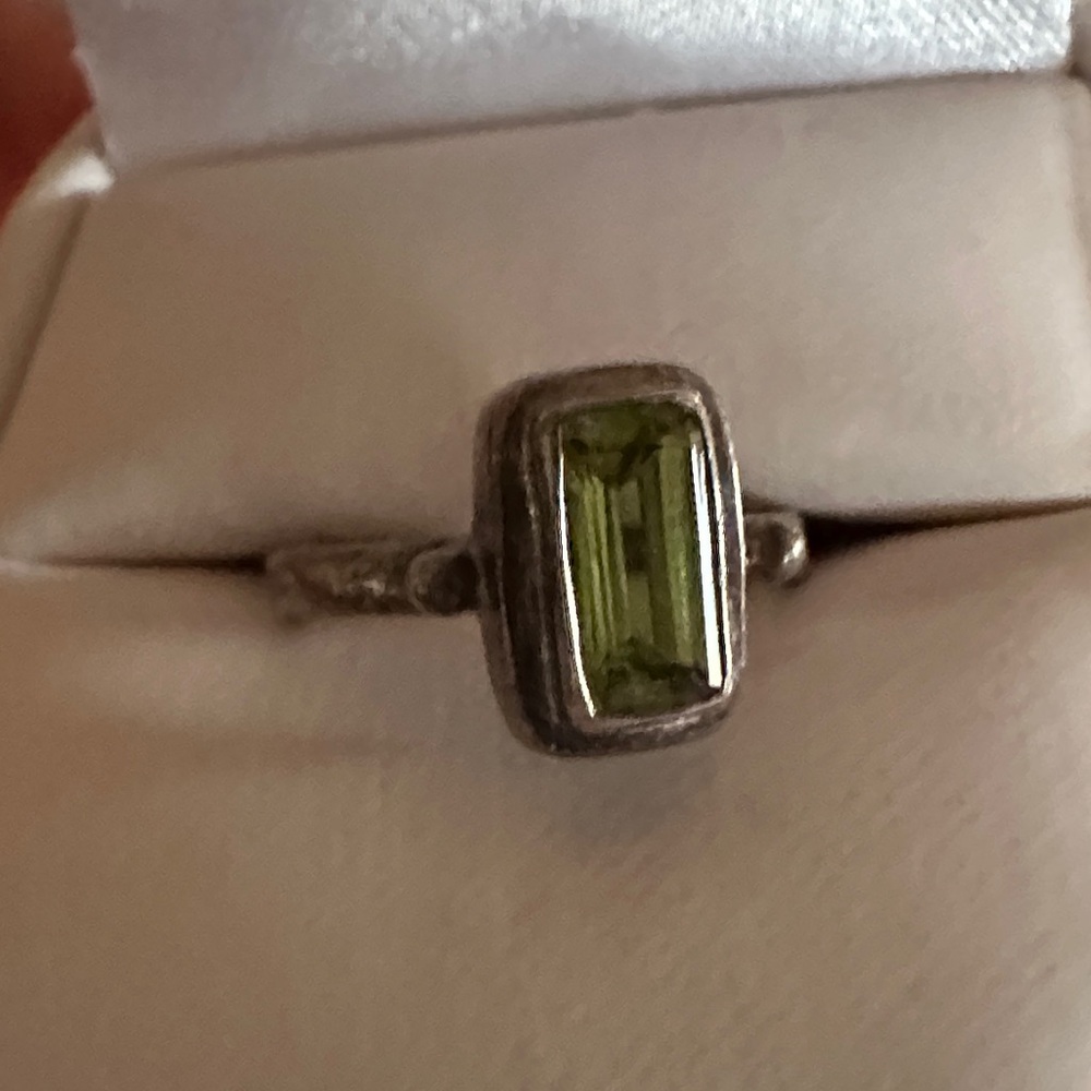 Sundance Sterling Silver Ring with Rectangular Green Peridot Stone